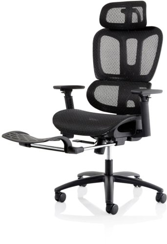 Flexi multi adjustable task mesh seat and back chair with foldaway extendable footrest in black 