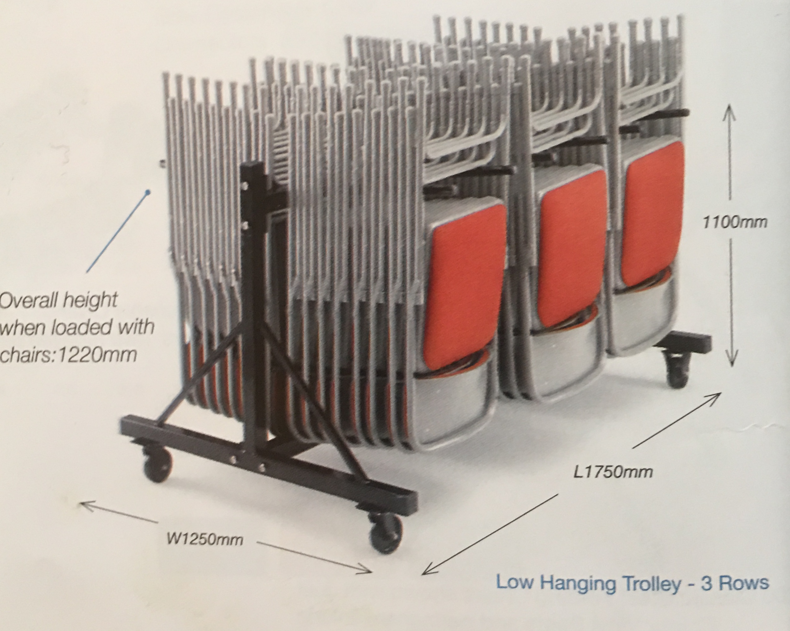 Folding Chair Trolley Low 3 Rows back to back