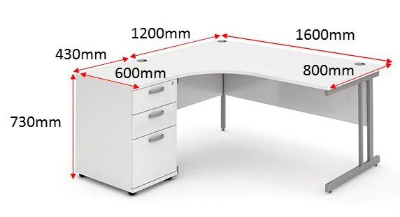 Impulse 1600 Left Hand Cantilever Workstation 600 Pedestal Bundle White