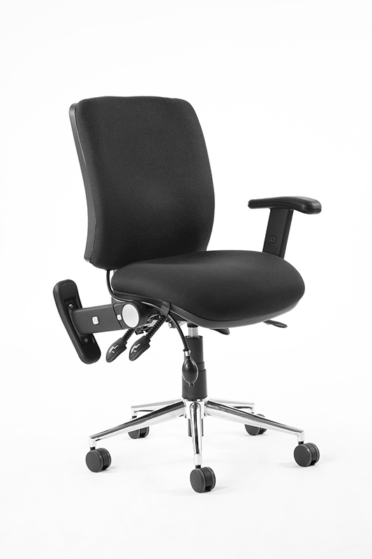 Chiro Task Medium Back Operators Chair Black With Height Adjustable And Folding Arms  