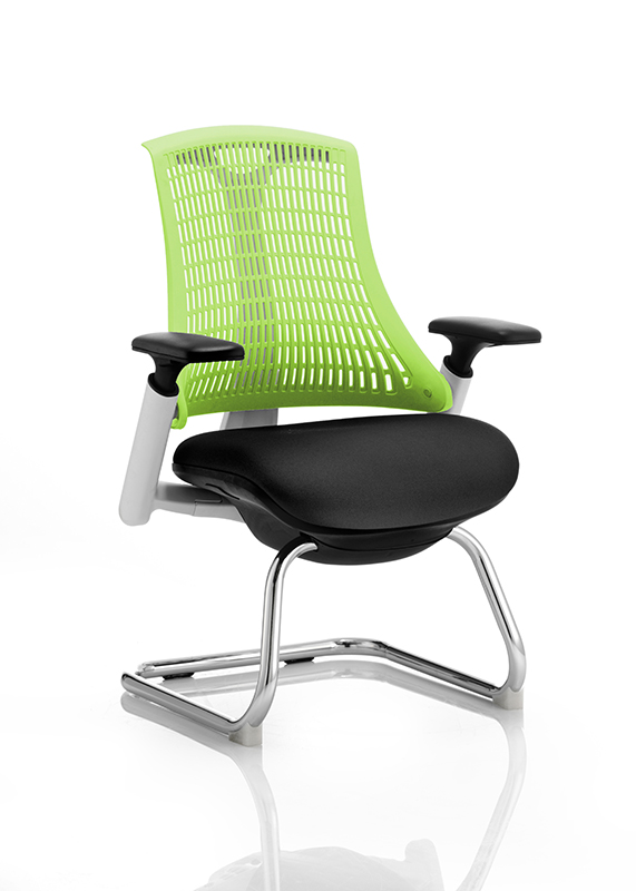 Flex Visitor Cantilever White Frame Black Fabric Seat Green Back With Arms