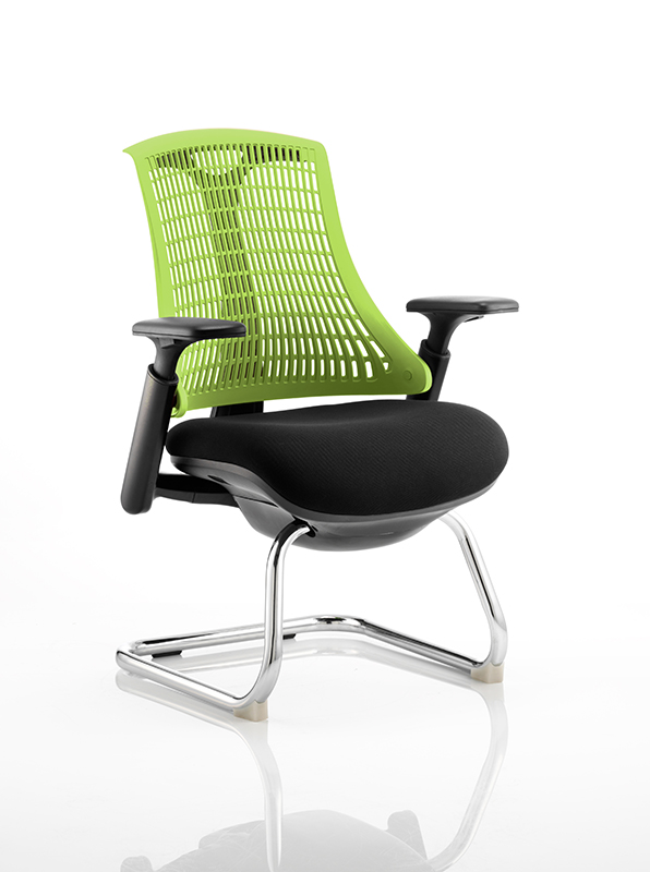Flex Visitor Cantilever Chair Black Frame Black Fabric Seat With Green Back With Arms