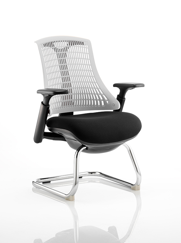 Flex Visitor Cantilever Chair Black Frame Black Fabric Seat With Moonstone White Back With Arms