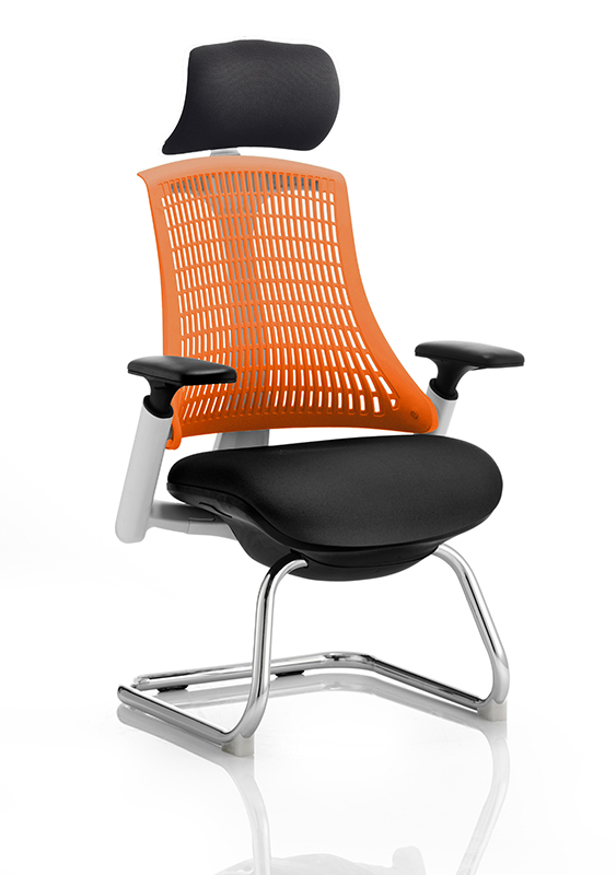 Flex Visitor Cantilever White Frame Black Fabric Seat Orange Back With Arms With Headrest