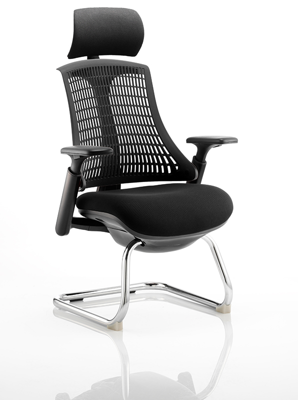 Flex Visitor Cantilever Chair Black Frame Black Fabric Seat With Black Back With Arms With Headrest