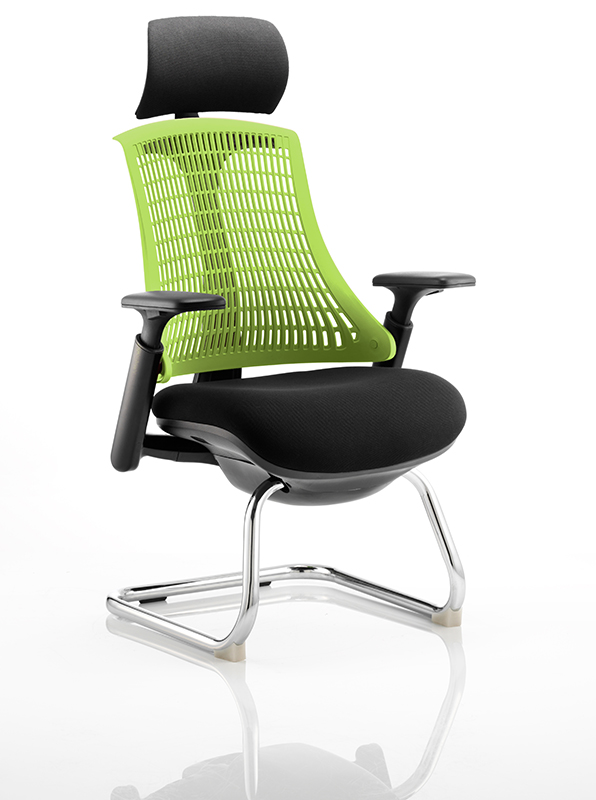 Flex Visitor Cantilever Chair Black Frame Black Fabric Seat With Green Back With Arms With Headrest