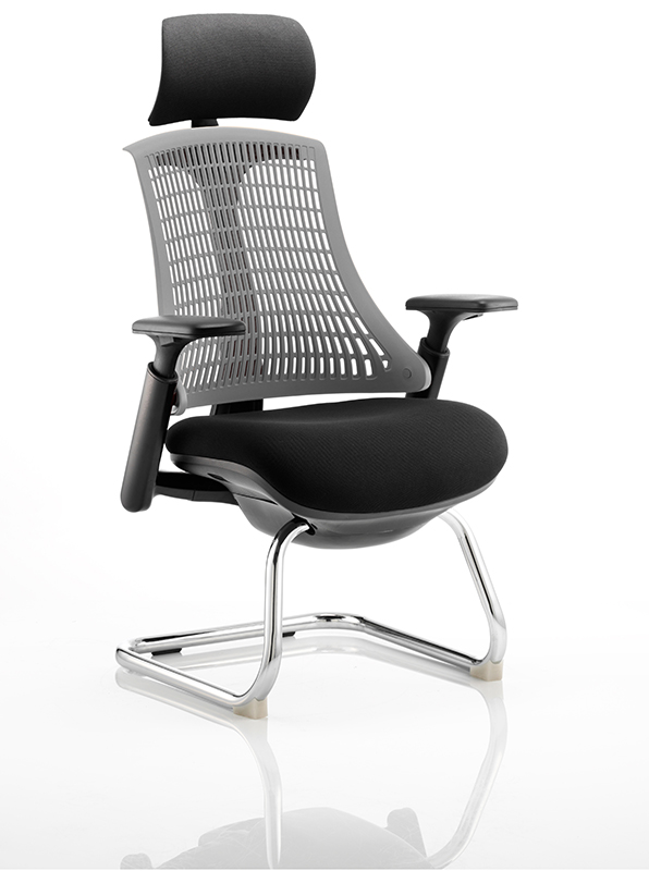 Flex Visitor Cantilever Chair Black Frame Black Fabric Seat With Grey Back With Arms With Headrest