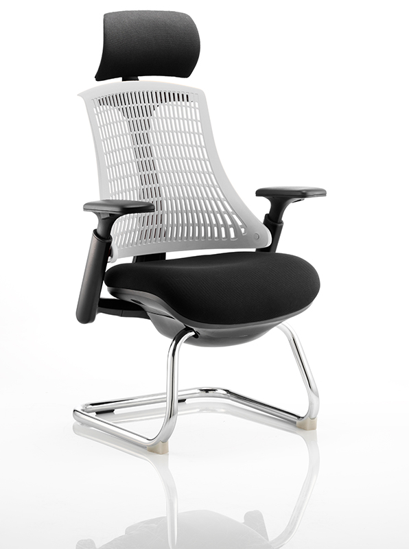 Flex Visitor Cantilever Chair Black Frame Black Fabric Seat With Moonstone White Back With Arms With Headrest