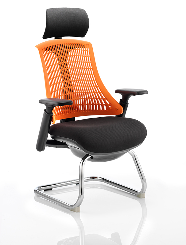 Flex Visitor Cantilever Chair Black Frame Black Fabric Seat With Orange Back With Arms With Headrest