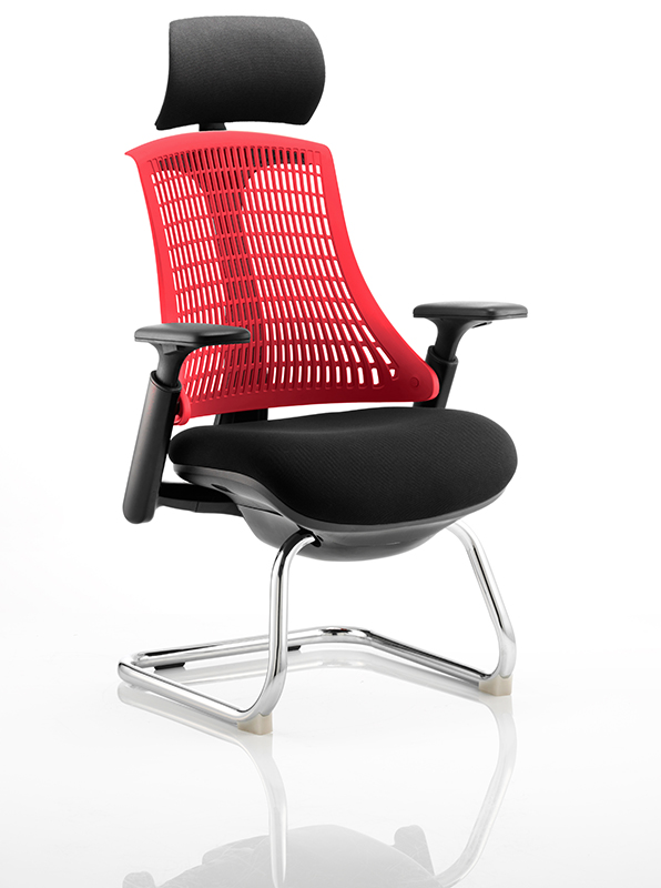 Flex Visitor Cantilever Chair Black Frame Black Fabric Seat With Red Back With Arms With Headrest