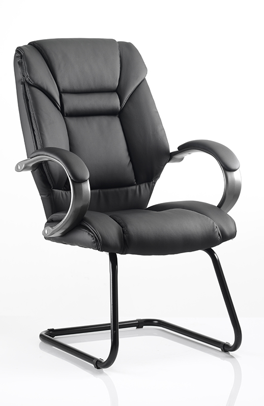 Galloway Visitor Cantilever Chair Black Leather With Arms