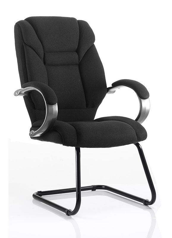 Galloway Visitor Cantilever Chair Black Fabric With Arms