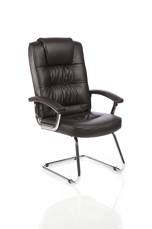 Moore Deluxe Visitor Cantilever Chair Brown Leather With Arms