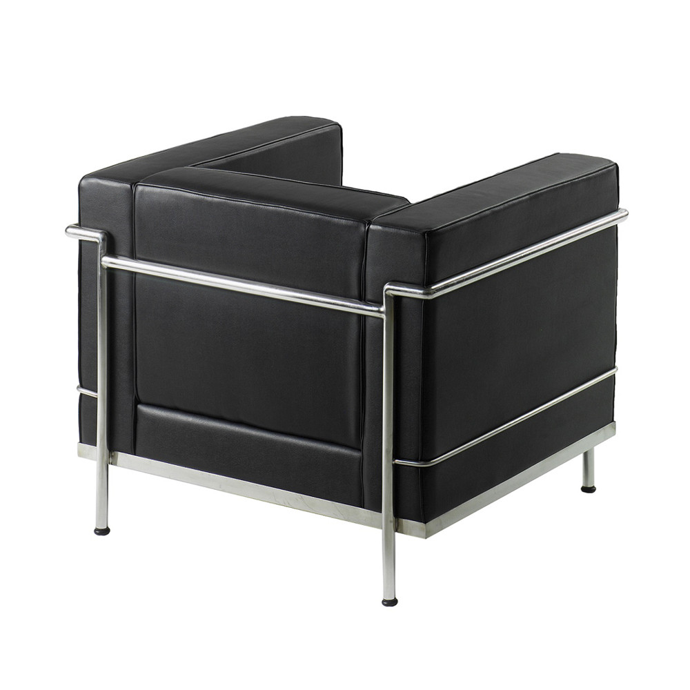 Le Corbusier style two seater sofa black faced leather and chrome 