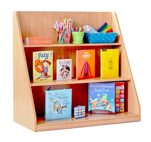 Library unit, single sided with 3 fixed shelves at different depths