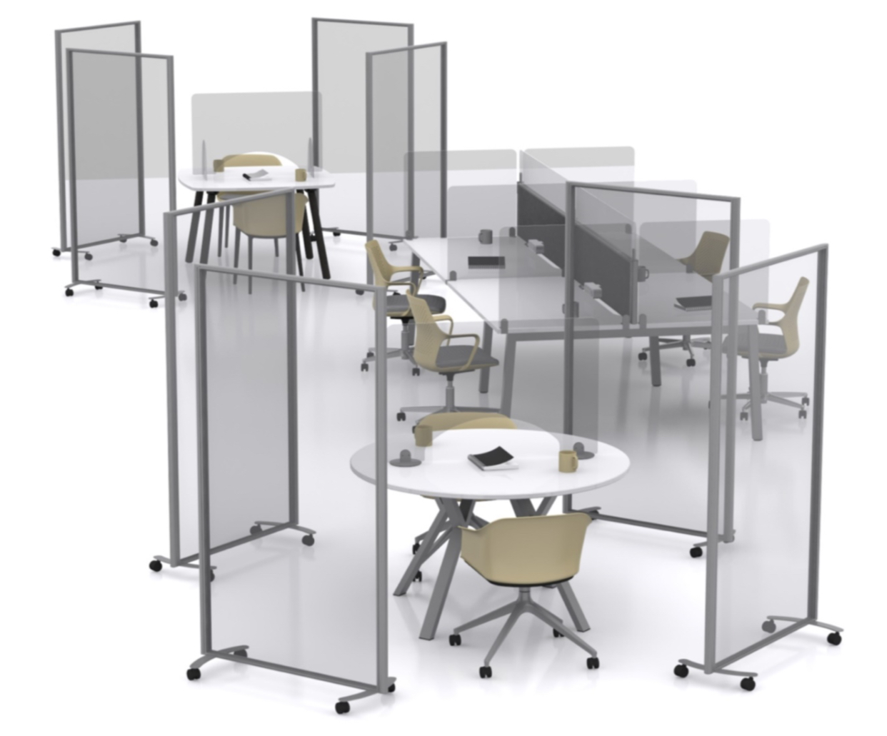 Mobile Floor Standing Protective Screens in Acrylic or Glass with Aluminium Frame  - various sizes