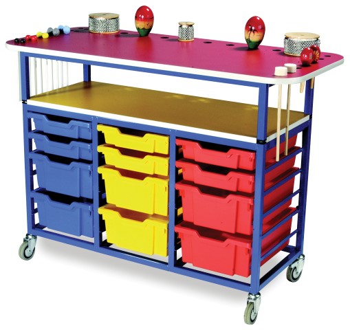 Multi purpose music trolley with 6 shallow and 6 deep trays