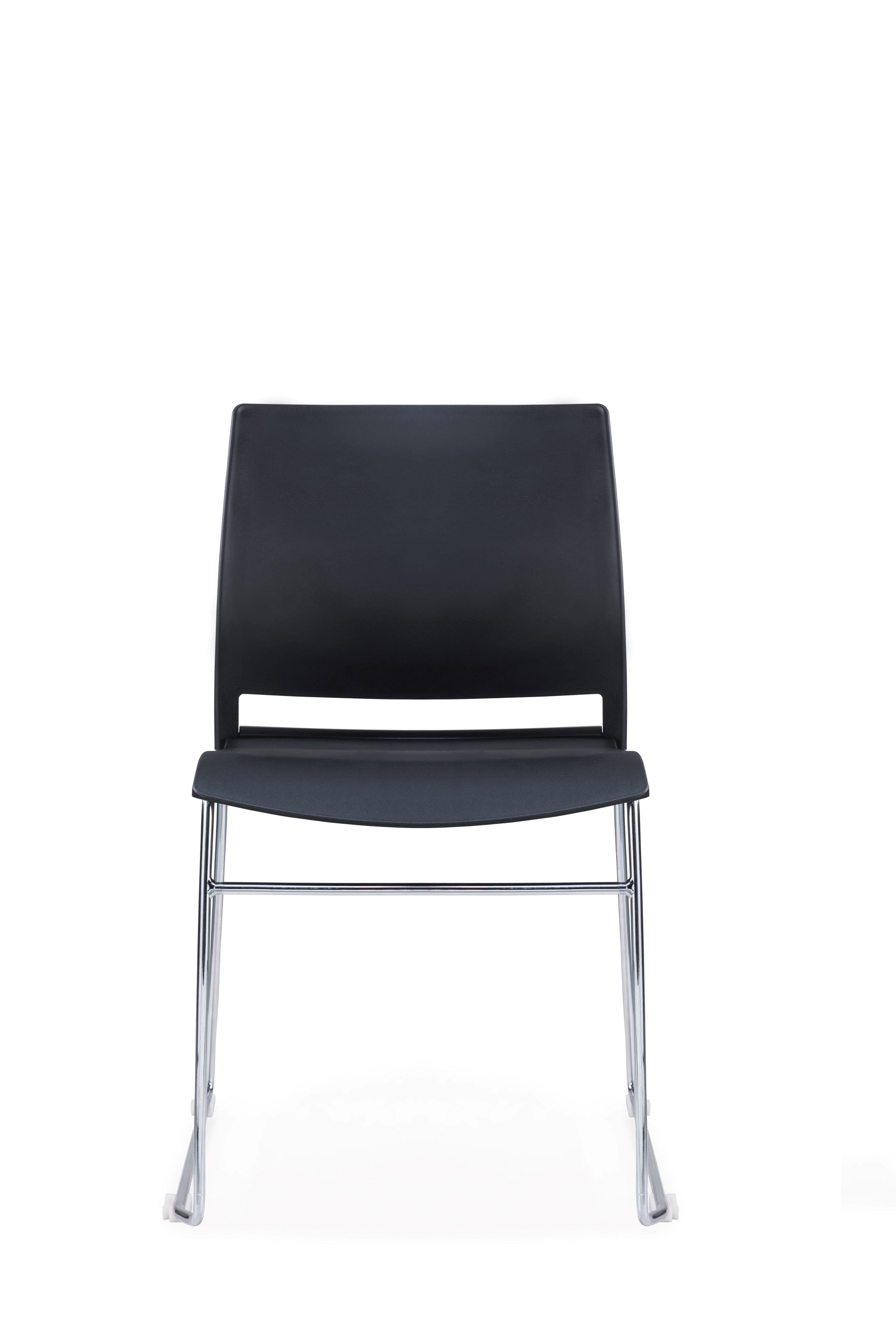 Multi purpose skid frame chair plastic seat and back stacks 10 high Black , Black Seat pad 
