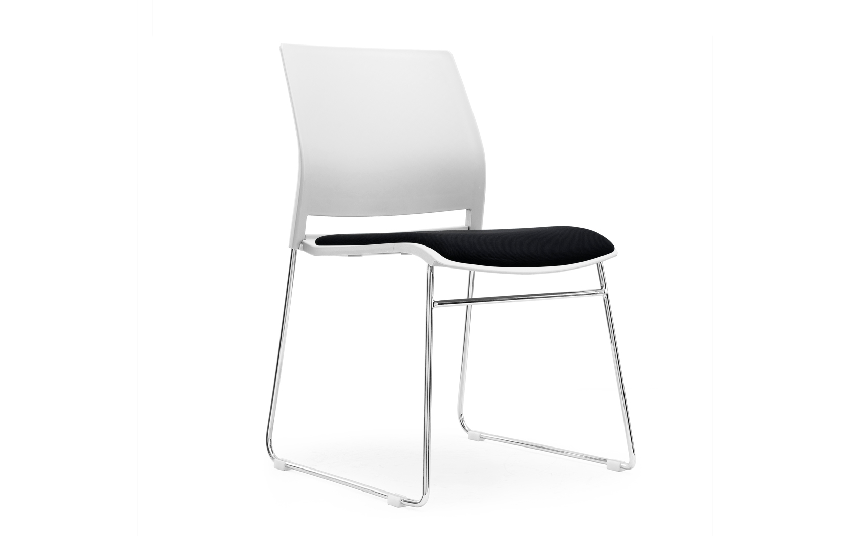 Multi purpose skid frame chair plastic seat and back stacks 10 high White  , Black Seat pad 