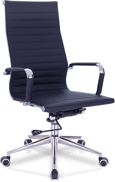 Designer Epsom  High Back Ribbed Leather Office Chair Swivel Blue