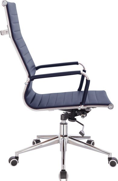 Designer Epsom  High Back Ribbed Leather Office Chair Swivel Blue