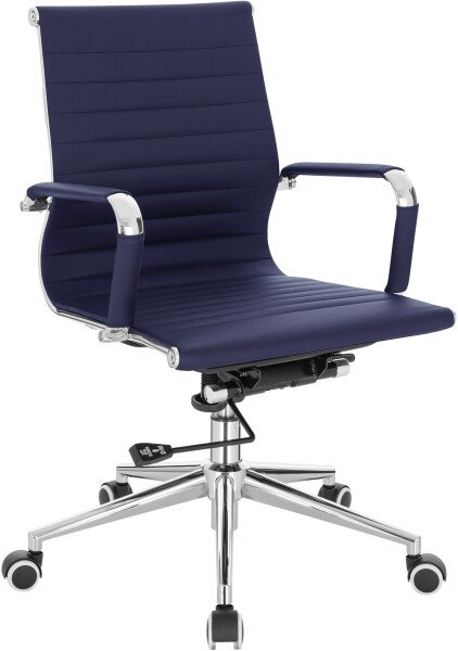 Designer Epsom  Medium Back Ribbed Leather Office Chair Swivel Blue