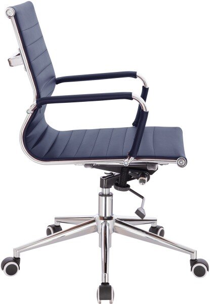 Designer Epsom  Medium Back Ribbed Leather Office Chair Swivel Blue