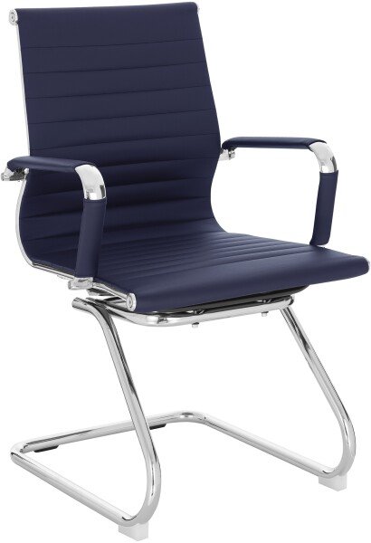 Designer Epsom  Madium Back Ribbed Leather Visitor Office Chair  Blue