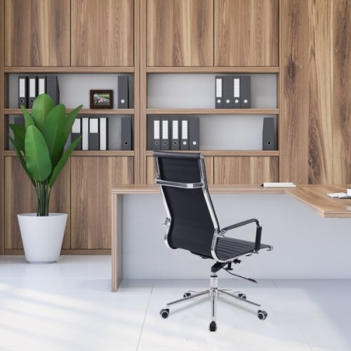 Designer Epsom  High Back Ribbed Leather Office Chair Swivel Black 