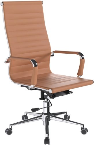 Designer Epsom  High Back Ribbed Leather Office Chair Swivel Coffee Brown