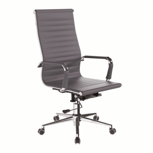Designer Epsom  High Back Ribbed Leather Office Chair Swivel Grey