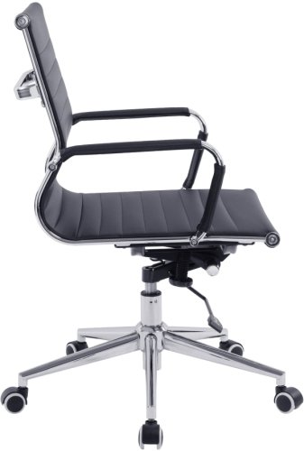 Designer Epsom  Madium Back Ribbed Leather Office Chair Swivel Black