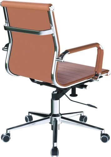 Designer Epsom  Medium Back Ribbed Leather Office Chair Swivel Coffee Brown