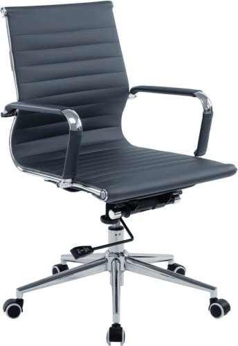 Designer Epsom  Medium Back Ribbed Leather Office Chair Swivel Grey