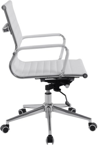 Designer Epsom  Medium Back Ribbed Leather Office Chair Swivel White