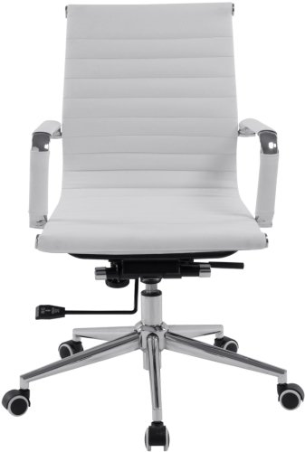 Designer Epsom  Medium Back Ribbed Leather Office Chair Swivel White