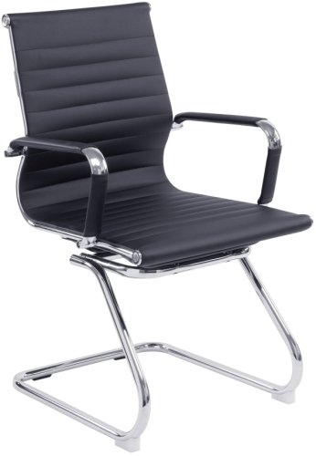 Designer Epsom  Madium Back Ribbed Leather Visitor Office Chair  Black