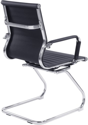 Designer Epsom  Madium Back Ribbed Leather Visitor Office Chair  Black