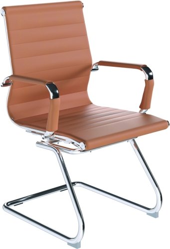  Designer Epsom  Madium Back Ribbed Leather Visitor Office Chair  Coffee Brown
