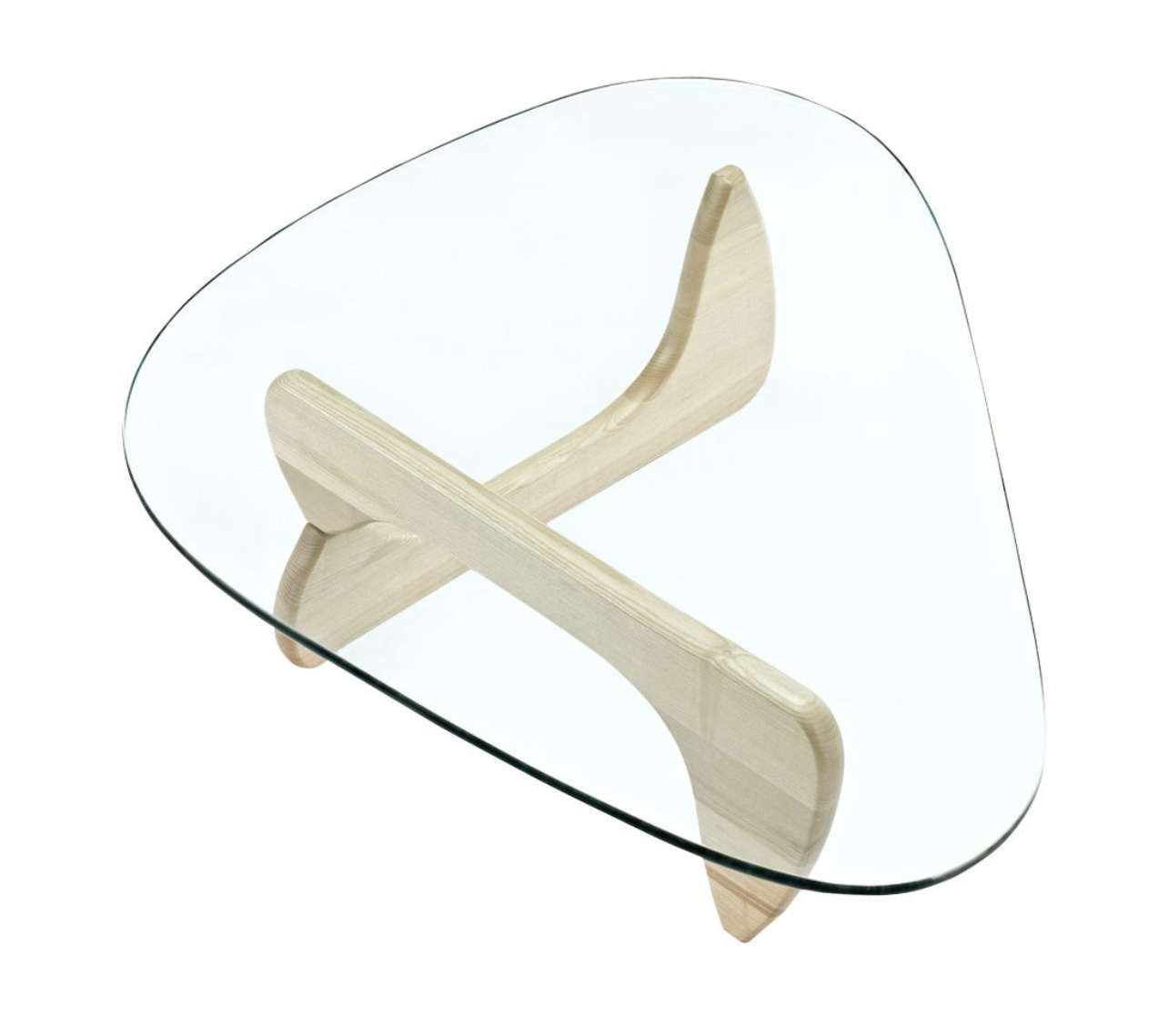 Noguchi inspired Designer Notting Hill natural ash  triangular coffee table 8mm  glass top  CURRENTLY IN STOCK 