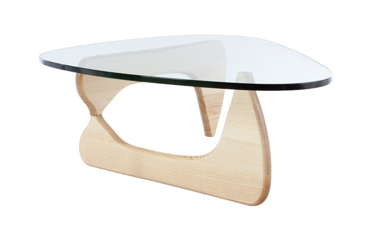 Noguchi inspired Designer Notting Hill natural ash  triangular coffee table 8mm  glass top  CURRENTLY IN STOCK 