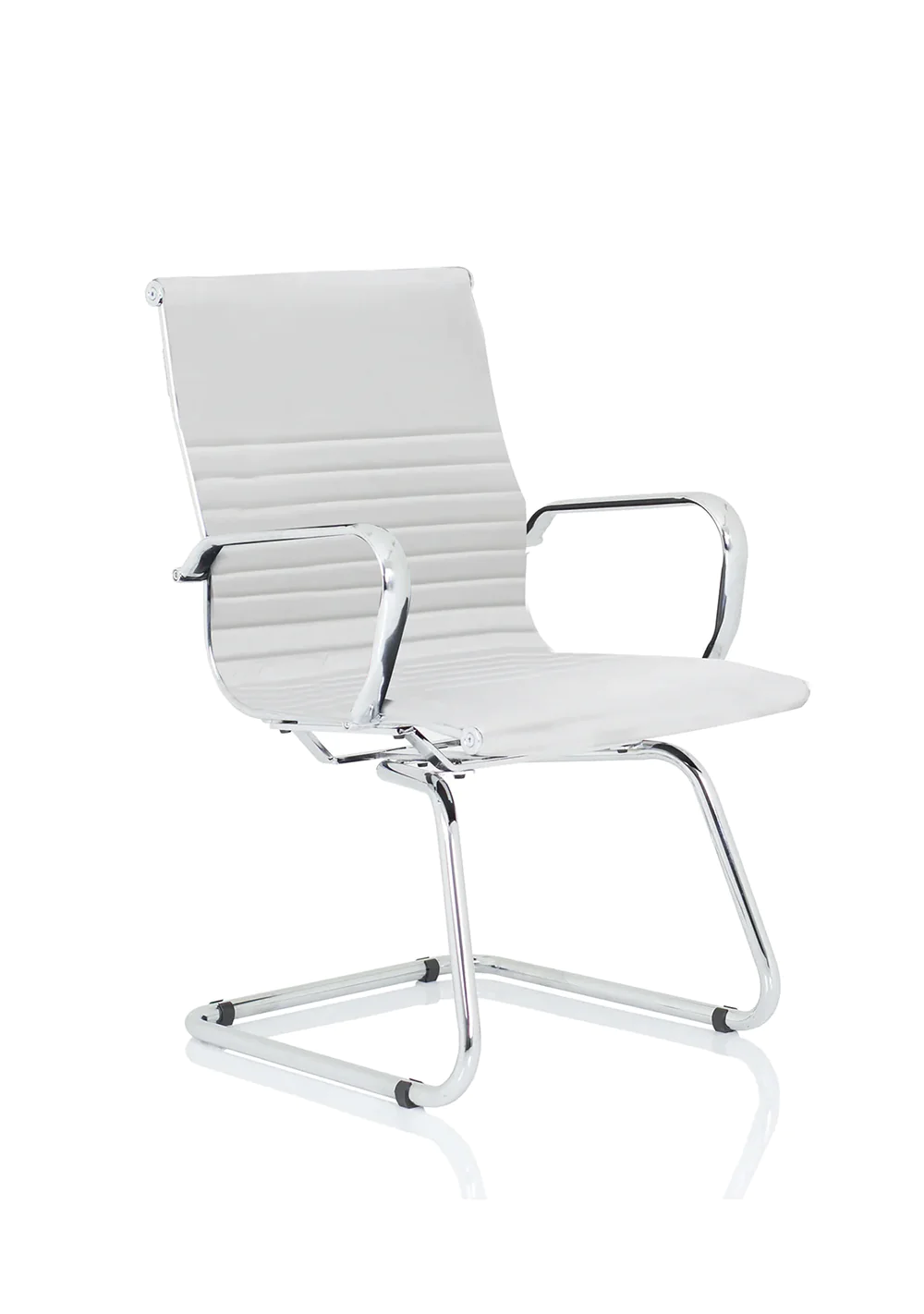 Nola Designer Chrome Cantilever Chair White Faux Leather Ribbed High Back