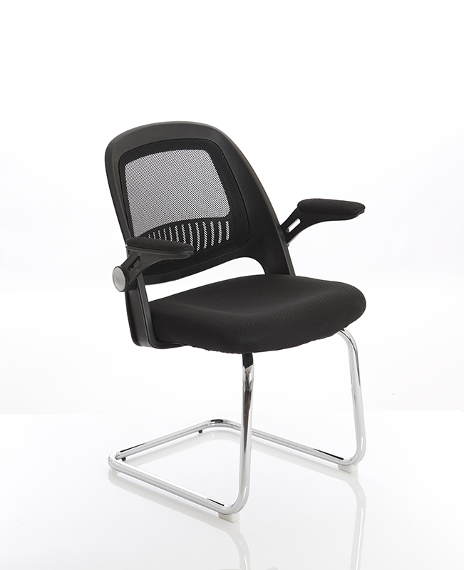 Eco Task Operator Mesh Black and Black Cantilever Chair With Folding Arms