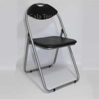 Padded folding chair with silver steel  frame cream seat and back