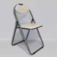 Padded folding chair with silver steel  frame cream seat and back