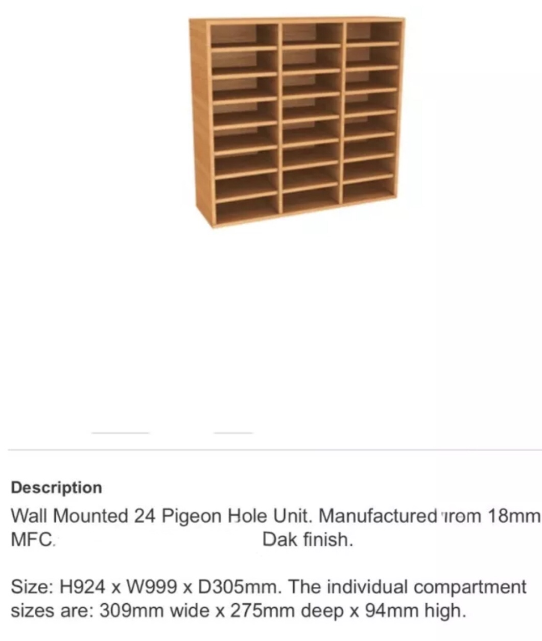 Pigeon hole storage with 24 openings - oak MFC 