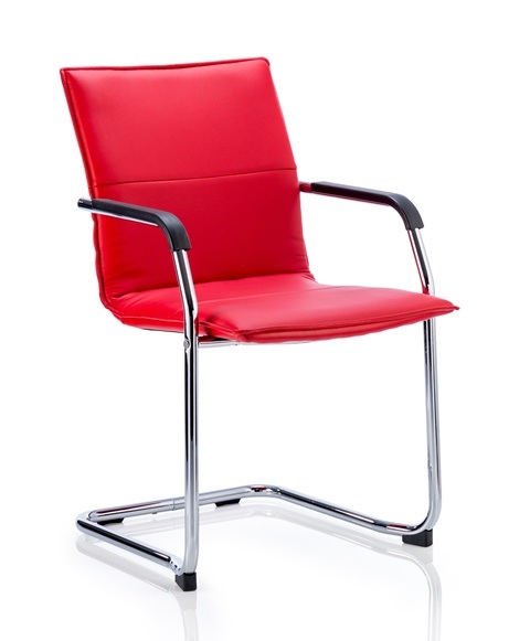 Red leather and chrome cantilever meeting chair