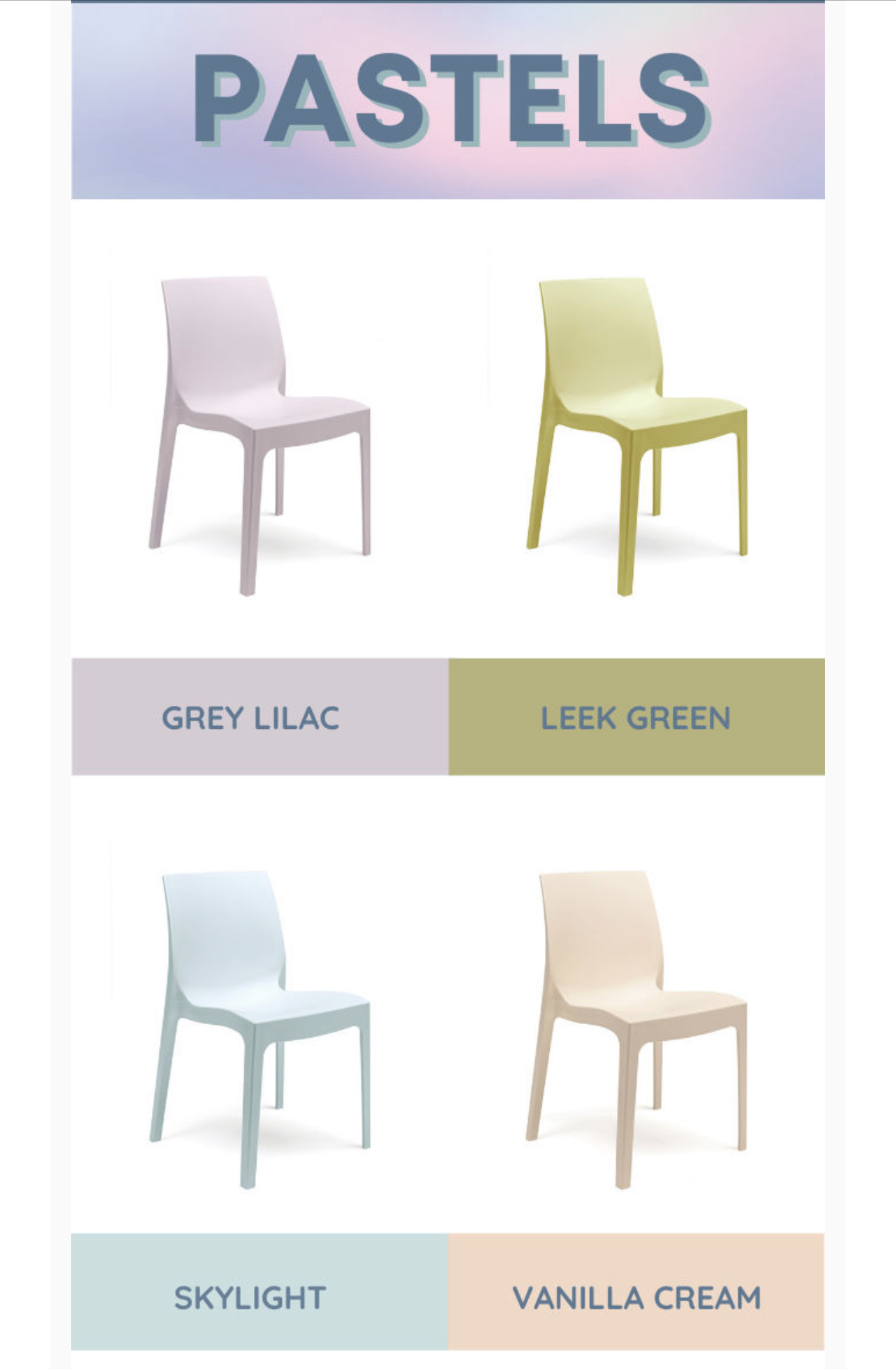 Strata Indoor or Outdoor polypropylene chair stacks 8 high pastel colours Leek Green