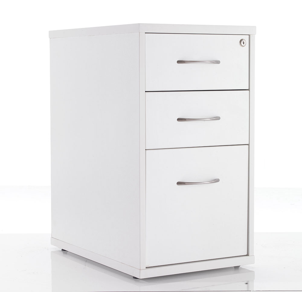White 3 drawer desk high pedestal 600 deep 400 wide 730 high