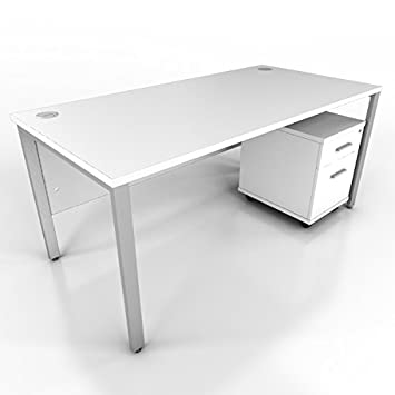 White Rectangular Desk silver bench goalpost style  legs 800 mm deep